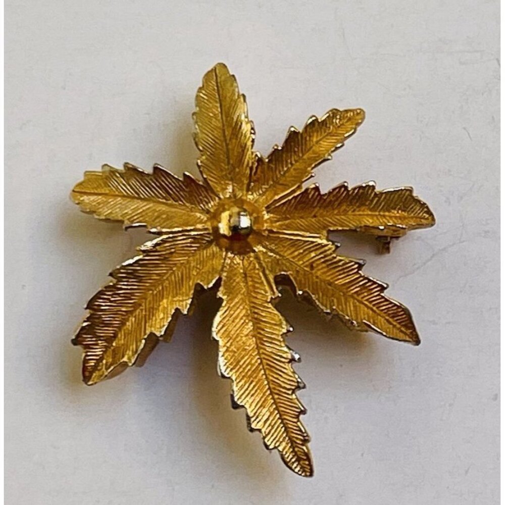 Vintage Sarah Coventry Brooch Pin Pendant Gold Tone Leaf Autumn Fall Jewelry